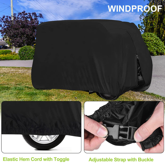 210D Waterproof Golf Cart Cover Universal Fits for Most Brand 2/4 Passenger Golf Cart Sunproof Dustproof Outdoor Cover Zipper