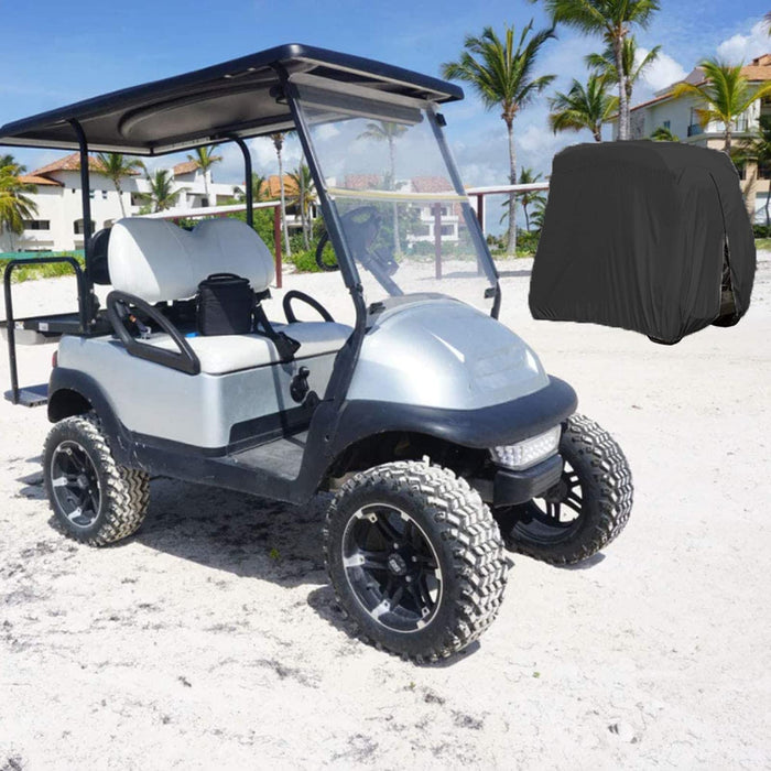 210D Waterproof Golf Cart Cover Universal Fits for Most Brand 2/4 Passenger Golf Cart Sunproof Dustproof Outdoor Cover Zipper