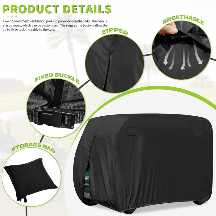 210D Waterproof Golf Cart Cover Universal Fits for Most Brand 2/4 Passenger Golf Cart Sunproof Dustproof Outdoor Cover Zipper